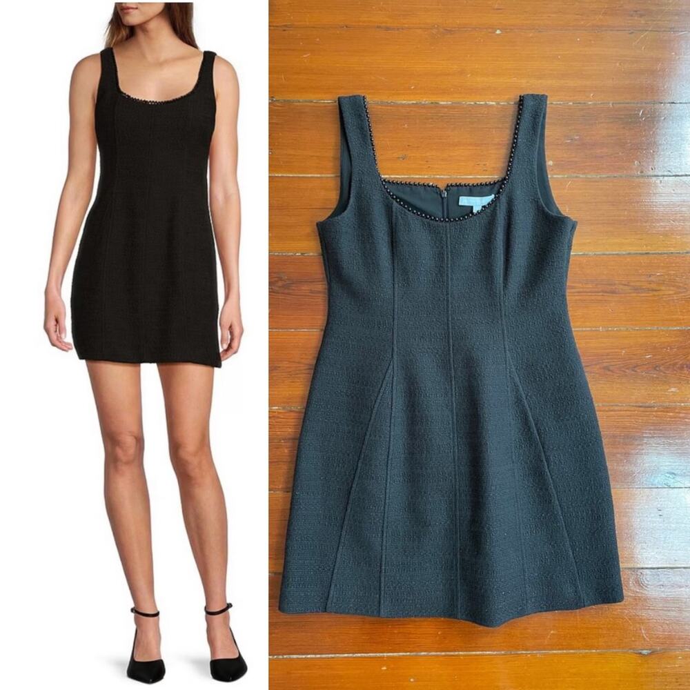 ✨Antonio Melani Macy Black Tweed Tailored Beaded Neckline Mini Dress Sz 8